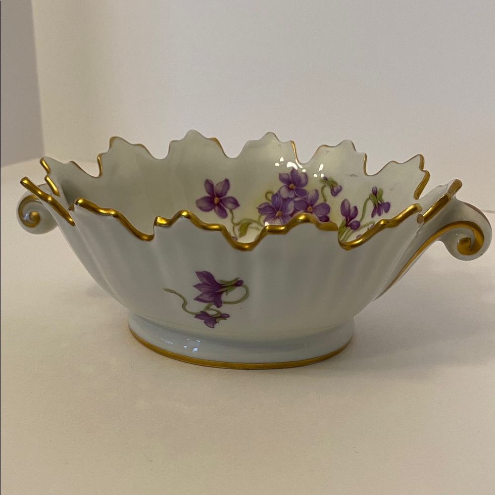 Vintage Limoges France Dish Candy Trinket Porcelain Violets Floral Gold Gilt Rim - Picture 5 of 16
